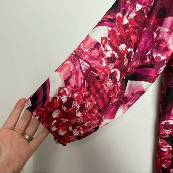 LYS Button-Down Blouse 3X Pink/Red/White/Black – Accordion Front, 3/4 Sleeves - Picture 4 of 12